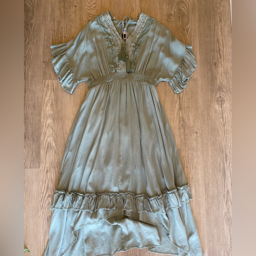 sage green dress.
